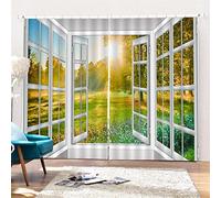 SK Studio Lot de 2 Rideaux Occultant Isolant Thermique Imperméables avec Forest Beach Motif 3D pour Salon Chambre Style 7, 140x210cm