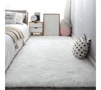 SK Studio Tapis Chambre Tapis Modernes de Salon Soft Tapis à Poils Longs Moelleux Tapis Extra Doux Antidérapant Intérieur Moelleux épais pour Salon Blanc, 200x200cm