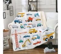 SK-YBB Couverture Polaire Enfants 130x150 cm Camion Pelle Couverture Douillette en Flanelle Peluche Voiture Animé Couverture lit 1 Personne 3D Impression Polyester