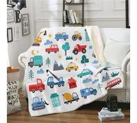 SK-YBB Couvertures et Plaids 150x200 Garçon Camion Pelle Plaid Couverture Polaire en Sherpa Voiture Animé Couverture Flanelle pour Enfant Impression numérique 3D