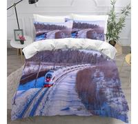 SK-YBB Housse de Couette 140x200 Enfant City Train Parure de Lit 1 Personne Garçon Fille Tramway à Roues Libres Tram Housses de Couette 3D 3 Pièces avec Fermeture Éclair 2 Taies d'oreiller 65x65cm