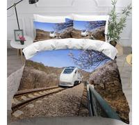 SK-YBB Parure de Lit 140x200 Enfant Tramway à Roues Libres Tram Housses de Couettes 1 Personne Enfant Garçon Fille 3D Imprimé City Train Ensemble de Literie 140x200+2 taies d'oreiller 65x65