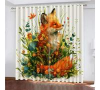 SK-YBB Renard Rideau Occultant Isolant Thermique 140x160cm Fleurs Enfant GarçOn Fille Rideau Chambre Adulte eux Chambre d'enfant Pack de 2 PièCes