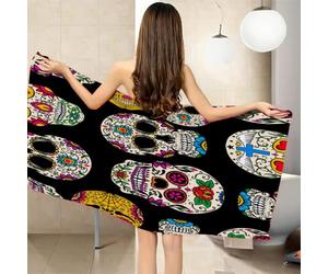 SK-YBB Serviettes de Plage Microfibre Tête De Mort Skull 3D Serviette de Bain Femme Homme et à séchage Rapide Gothique Squelette Aller à la Plage ou à la Piscine Source Thermale