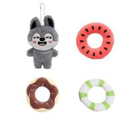 Sk-zoo Porte-clés en peluche avec 4 accessoires amovibles 10-12 cm Stray-kids Porte-clés Snoods remplaçable Wolf Chan Jiniret Bbokari Leebit, Wolf Chan, 10-12 cm