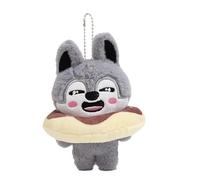 Sk-zoo Porte-clés en peluche « Stay » avec anneau amovible en forme de donut de 12 cm avec pendentif loup Chan Jiniret Bbokari, Wolf Chan, 12 cm