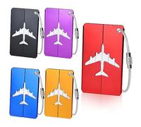 5 Pcs Etiquette Valise, Aluminium avec Cordon Inox et Carte PVC étanche Étiquette Bagage pour Sac à dos de Voyage, Valise (7,5 x 4,5 cm, 5 Couleurs)