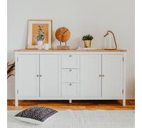CONCEPT USINE | Buffet Scandinave 180 cm avec Rangements | Design SKADAR Blanc & Bois | 4 Etagères et 3 Tiroirs | Meuble de Rangement Pratique, Elégant et Robuste | Idéal pour Salle à Manger ou Salon