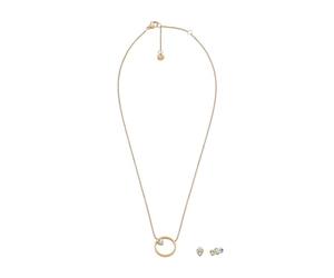 SKAGEN Coffret boucles d’oreilles scintillantes en forme de cœurs et collier en acier inoxydable, doré, pour femme, SKJB1014SET