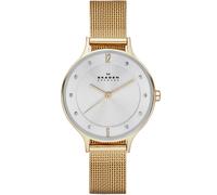 Skagen Montre pour femmes Anita Lille, mouvement à trois aiguilles, boîtier en acier inoxydable doré de 30 mm avec bracelet en maille d'acier inoxydable, SKW2150