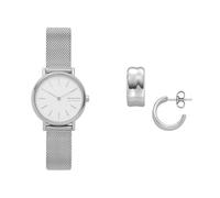 Skagen Femme Signatur Lille Argenté Acier Inoxydable Montre and Anja Pebbles Boucles d'oreilles, Coffret