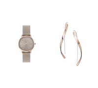 Skagen Femme Signatur Lille Gris Cuir Montre and Kariana Rose Doré Acier Inoxydable Boucles d'oreilles, Coffret