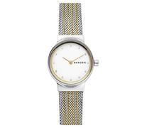 Skagen Freja Montre pour Femmes, Mouvement à Quartz, Bracelet en Acier Inoxydable Ou en Cuir, Blanc et Ton Or, 26Mm