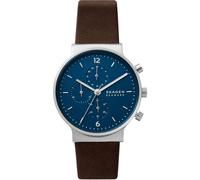 Skagen, Homme, Accessoires, Gris, Taille: ONE Size Montre en Cuir Ancher Cadran Bleu