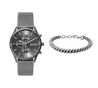 Skagen Homme Holst Chronograph Gris Acier Inoxydable Montre and Hulsten Argenté Bracelet, Coffret