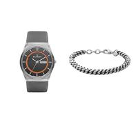 Skagen Homme Melbye Titane Gris Acier Inoxydable Montre and Hulsten Argenté Bracelet, Coffret