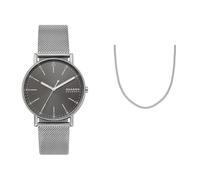 Skagen Homme Signatur Gris Acier Inoxydable Montre and Argenté Collier, Coffret