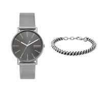 Skagen Homme Signatur Gris Acier Inoxydable Montre and Hulsten Argenté Bracelet, Coffret