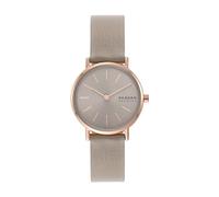 Skagen Montre pour femmes Signatur Lille, mouvement à deux aiguilles, boîtier de 30 mm en acier inoxydable recyclé or rose (au moins 50 %) avec bracelet en cuir écologique, SKW3060