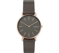 Skagen Montre pour femmes Signatur, mouvement à deux aiguilles, boîtier en acier inoxydable or rose 38 mm avec bracelet en cuir écologique, SKW2794