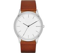 Skagen Montre pour homme Jorn, mouvement à trois aiguilles, boîtier en acier inoxydable argenté de 41 mm avec bracelet en cuir, SKW6331