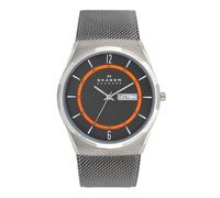 Skagen Montre pour homme Melbye Titanium, mouvement DayDate à trois aiguilles, boîtier de 40 mm en titane anthracite avec bracelet en maille d'acier inoxydable, SKW6007