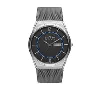 Skagen Montre pour homme Melbye Titanium, mouvement DayDate à trois aiguilles, boîtier en titane argenté de 40 mm avec bracelet en maille d'acier inoxydable, SKW6078