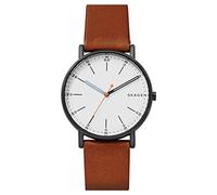 Skagen Montre pour homme Signatur, mouvement à trois aiguilles, boîtier de 40 mm en acier inoxydable Midnight avec bracelet en cuir, SKW6374