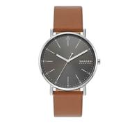 Skagen Montre pour homme Signatur, mouvement à trois aiguilles, boîtier en acier inoxydable argenté de 40 mm avec bracelet en cuir, SKW6578