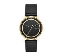 Skagen Signatur Montre pour Hommes, Mouvehommet à Quartz avec Bracelet en Cuir Inoxydable, Noir et ton or