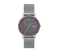 Skagen Signatur Montre pour Hommes, Mouvehommet à Quartz avec Bracelet en Cuir Inoxydable, Ton argenté et rouge