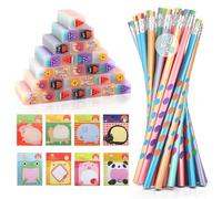 SKAMORI 60 Pièces Gomme Crayon Set, 20 Crayons à Papier HB, 20 Gommes Kawaii et 20 Notes Autocollantes, Idéal pour Petits Cadeaux Anniversaire Enfants Invites
