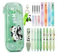 SKAMORI Fournitures Scolaires Aesthetic avec Trousse Transparente et 20+ Papeterie Kawaii, 4 Surligneurs|4 Stylo Gel| 4 Porte-Mines, Cadeau de Kit Papeterie Fille 7/8/9/10/11/12 Ans,Panda