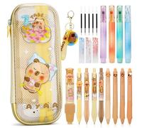 SKAMORI Fournitures Scolaires Aesthetic avec Trousse Transparente et 20+ Papeterie Kawaii, 4 Surligneurs|4 Stylo Gel| 4 Porte-Mines, Cadeau de Kit Papeterie Fille 7/8/9/10/11/12 Ans, Kapybara