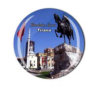 Skanderbeg Aimant de réfrigérateur carré Tirana Albanie souvenir de voyage Cadeau de cuisine Décoration de maison Sticker magnétique Cristal Albanie Réfrigérateur