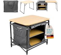 Skandika Armoire de Camping Skogard | Conception 3-en-1, Bambou, Meuble de Camping Pliable, 2 étagères, Sac de Transport | Table Pliante, Cuisine d'extérieur, Accessoires de Camping, Tente