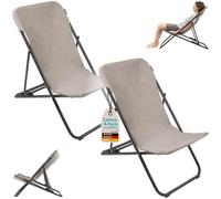 Skandika Chaise de Camping Solmo | Chaise Pliante pour Le Camping, Dossier réglable, Structure Acier, Max 120 kg, prémontée, compacte | Chaise pour Jardin, Festival, Balcon (Taupe | Lot de 2)
