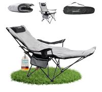 Skandika Chaise de Camping Toras avec Repose-Pieds | Pliable, Chaise Longue, Fauteuil Relax Pliant avec Porte-Boisson, Dossier réglable | Chaise de Camping extérieur, pêche (Noir | avec Coussin)