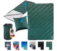Skandika Couverture de Camping Liva | Couverture Outdoor 4 en 1, 200 x 135 cm, Plaid, Sac de Couchage, Oreiller, Dessous Fourrure synthétique ou Nylon, imperméable (Vert | Nylon)