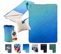 Skandika Couverture de Camping Liva | Couverture Outdoor 4 en 1, 200 x 135 cm, Plaid, Sac de Couchage, Oreiller, Dessous Fourrure synthétique ou Nylon, imperméable (Bleu Marine | Fourrure Teddy)