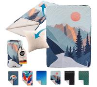 Skandika Couverture de Camping Liva | Couverture Outdoor 4 en 1, 200 x 135 cm, Plaid, Sac de Couchage, Oreiller, Dessous Fourrure synthétique ou Nylon, imperméable (Montagnes | Fourrure Teddy)