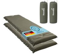 Skandika Dromluft Lot de 2 matelas gonflables - 205 x 65 cm - Pompe à pied intégrée - Boutons pression - Imperméable - 8 cm d'épaisseur - Petit format - Sac de transport - Pour camping, extérieur