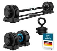 Skandika Ensemble d'haltères Paino | Set d'haltères réglables, haltères courts et longs et kettlebell, 12 niveaux de 2 à 24 kg, changement rapide des poids | Haltères pour la maison, le fitness