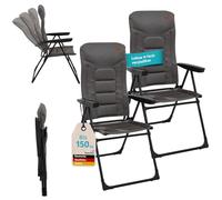 Skandika Kvist Lot de 2 chaises de camping pliantes, hautes, en aluminium et acier, dossier réglable 4 positions, 150 kg, rembourrées, appui-tête