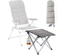 Skandika Lepola Chaise de camping pliable en aluminium - Dossier réglable en 7 positions - Charge maximale : 180 kg - Dossier haut - Appuie-tête - Pour camping, jardin (tabouret)