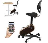 Skandika Office Bike | Vélo d'appartement pour le bureau à domicile, compatible avec appli Kinomap, jusqu'à 150 kg, 8 niveaux de résistance | Deskbike, vélo de bureau télétravail maison (Aspect bois)