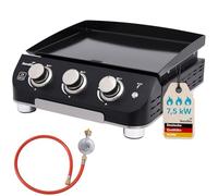 Skandika Plancha à gaz Palo | Plaque de cuisson à 3 ou 4 brûleurs, égouttoir, barbecue à gaz transportable avec plaque plancha | Camping, bbq de table, jardin (3 brûleurs sans couvercle)