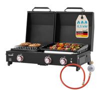 Skandika Plancha Grill Eldur 3 brûleurs Plus | Grill plancha au gaz avec couvercle, 3 brûleurs, barbecue à gaz portable pour l'extérieur, camping | Barbecue de balcon, bbq