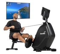 Skandika Rameur d'appartement Pliable Munin, 16 Niveaux de Résistance, Freinage Magnétique, Masse d'inertie 8kg, Écran LCD, Support Tablette/Smartphone, Rameur Musculation, Kinomap, Max 135KG
