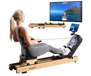 Skandika Rameur Pliable D’Appartement Rovek, 32 Niveaux de résistance électrique, Rameur Magnétique, Siège Détachable, Écran LCD, Bluetooth, Kinomap, Rangement Facile, Max 130KG (Marron Clair)
